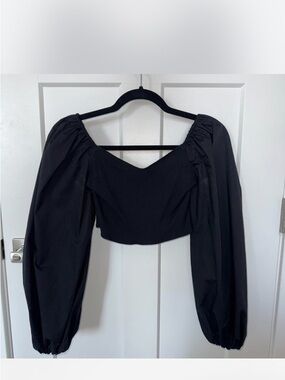Abercrombie & Fitch Black Puff-Sleeve Cropped Top